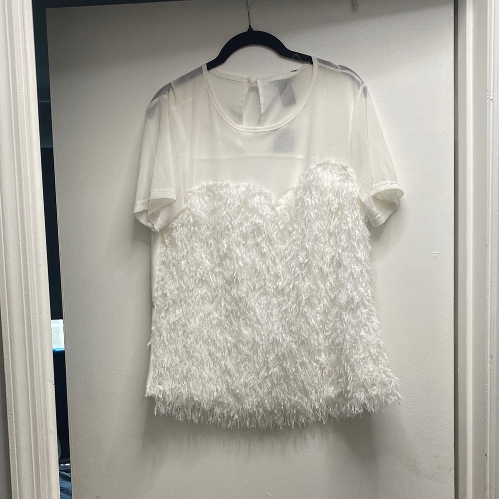 Ashley Stewart White Sheer and Textured Blouse
